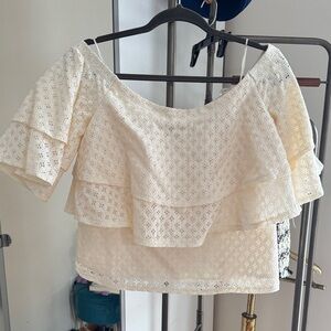 Banana Republic Cream Lace Ruffle Blouse